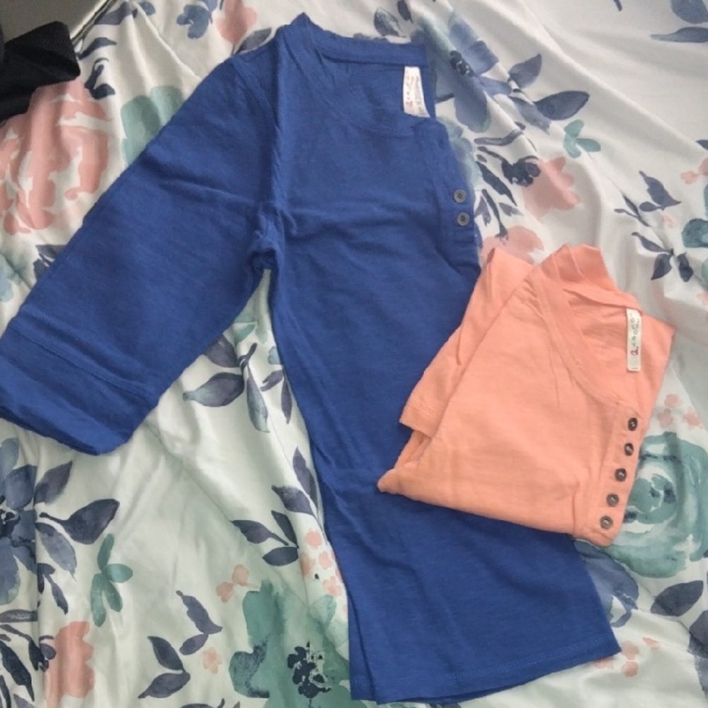Color Story Peach and Blue Tops with Button Accents